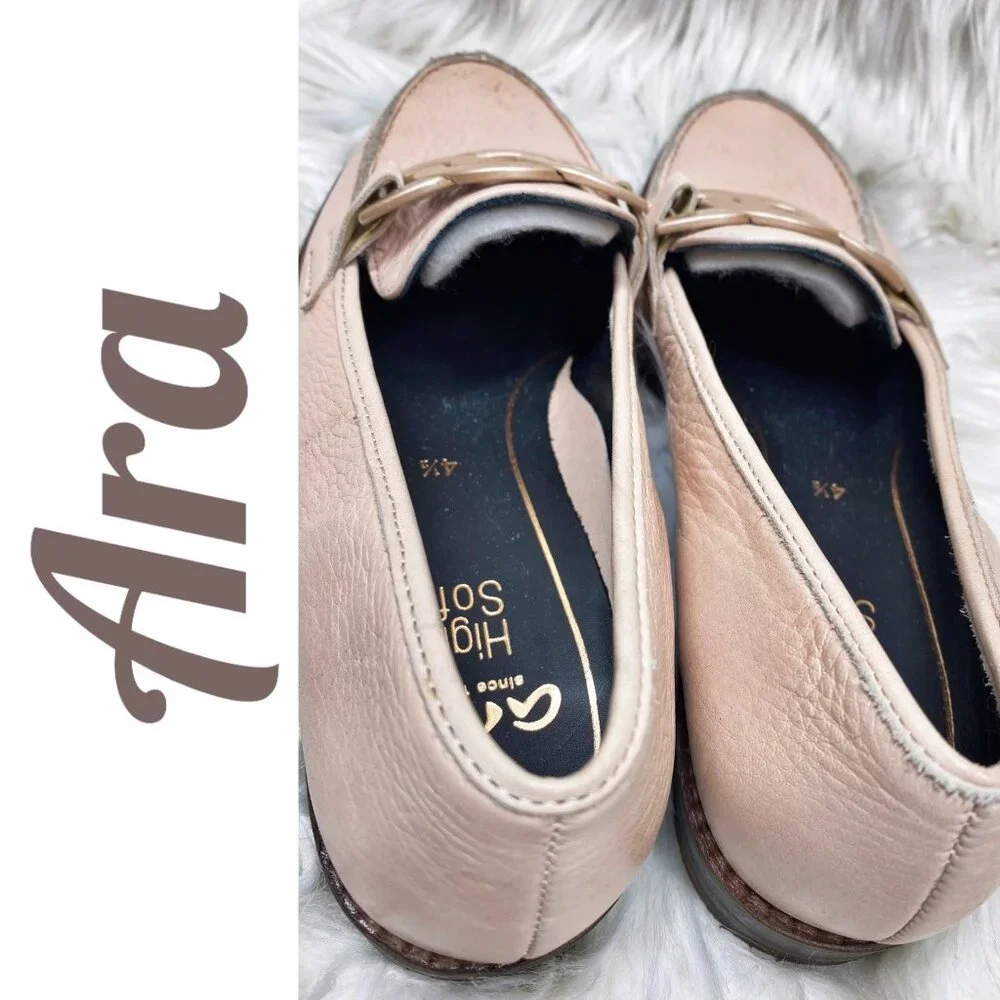 ARA KAELIN LEATHER BLUSH PINK CHAIN LINK LOAFER‎ ACADEMIA PREPPY, SIZE 6.5
